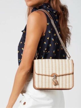 Kate Spade Turn Lock Locket Straw Large Flap Convertible Shoulder Crossbody Bag